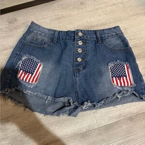 Denim Shorts with American Flag Patches